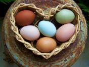 Multicolored Eggs in a Heart Basket